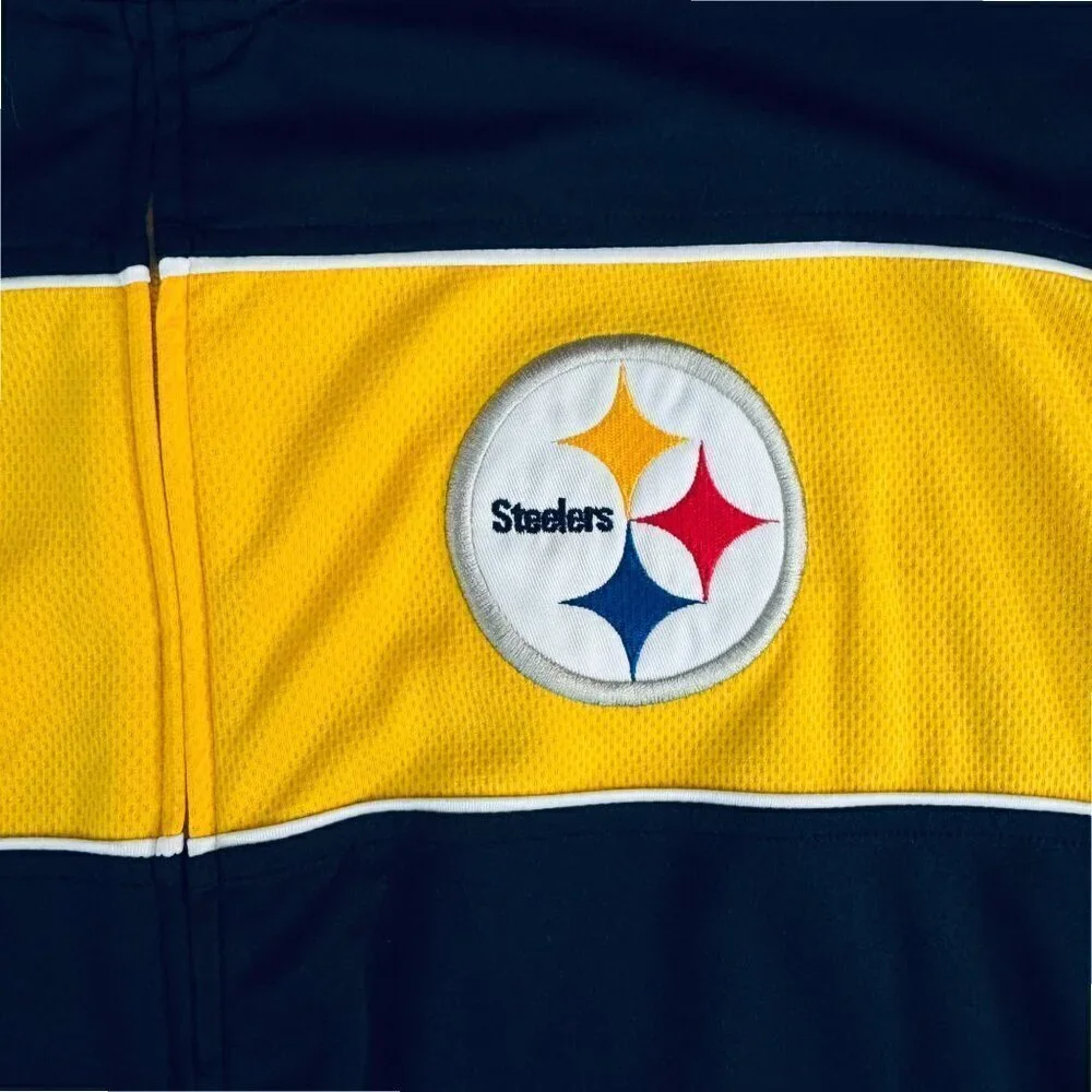 NFL Pittsburgh Steelers Full Zip Black Gold Embroidery Logo Track Jacket Mens XL